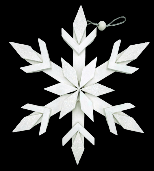 White wooden  snowflake with glitter